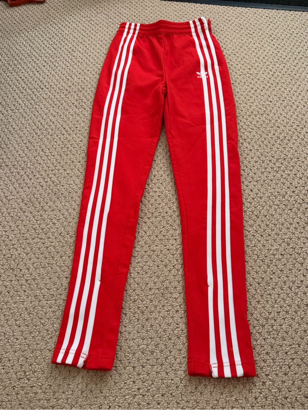 adidas Red Track Pants with White Three-Stripes